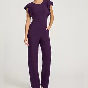 Express Deep Purple Ruffle Sleeve Jumpsuit